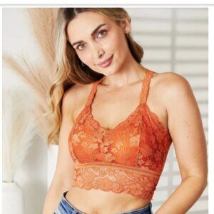 NWOT Juliette Crisscross Lace Bralette- Light Peach/Coral--2x/3x-312